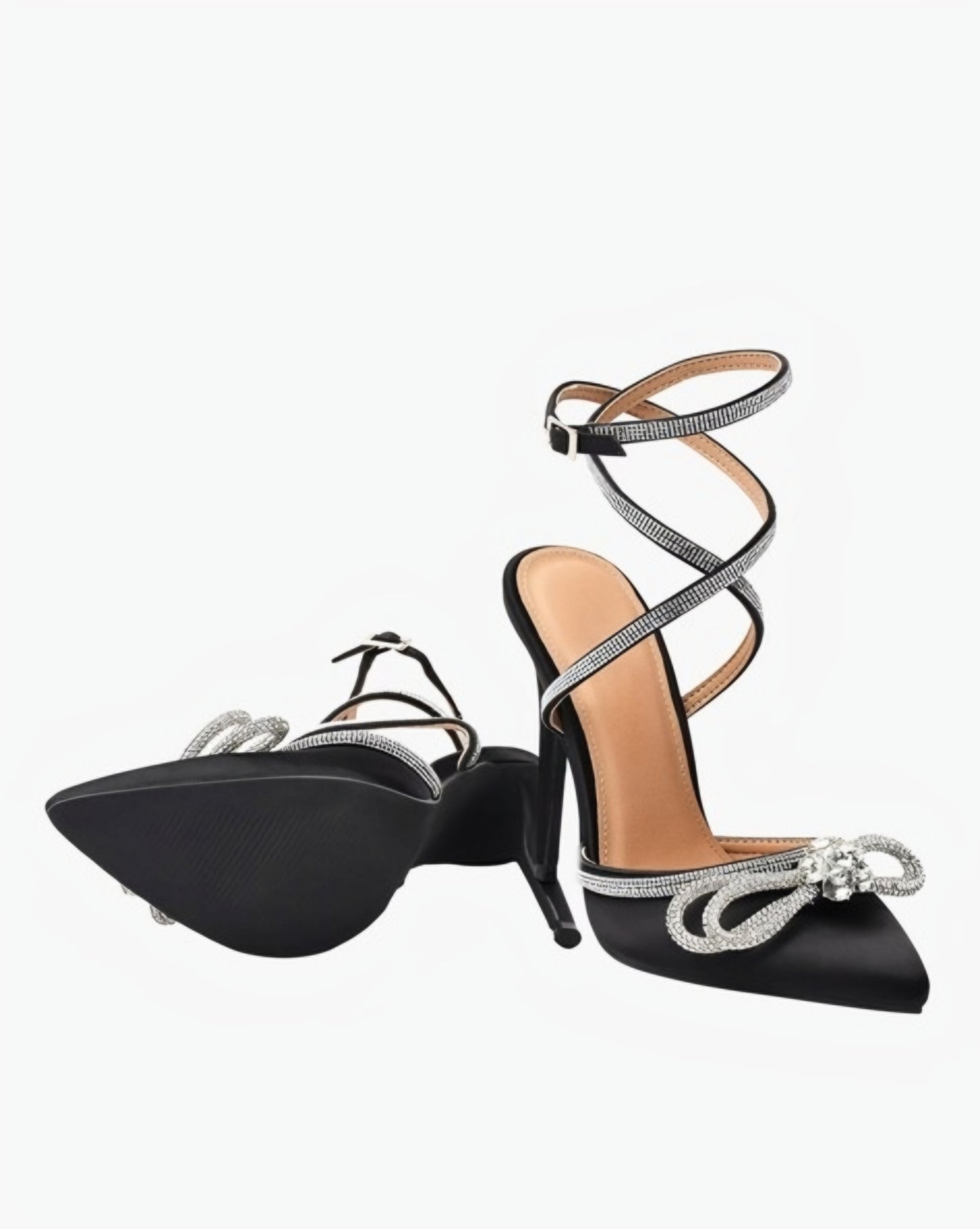 Athena's Charm- Black Rhinestone bow tie-up Heels