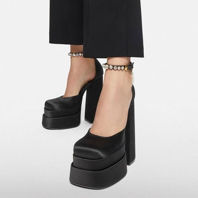 Nyx's Noir- Black Satin Platforms